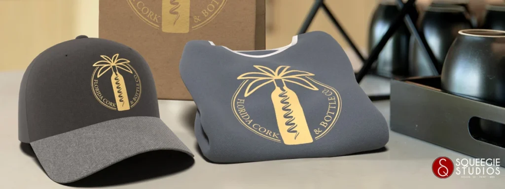 Florida Cork & Bottle branded shirt and cap designs by Squeegie Studios